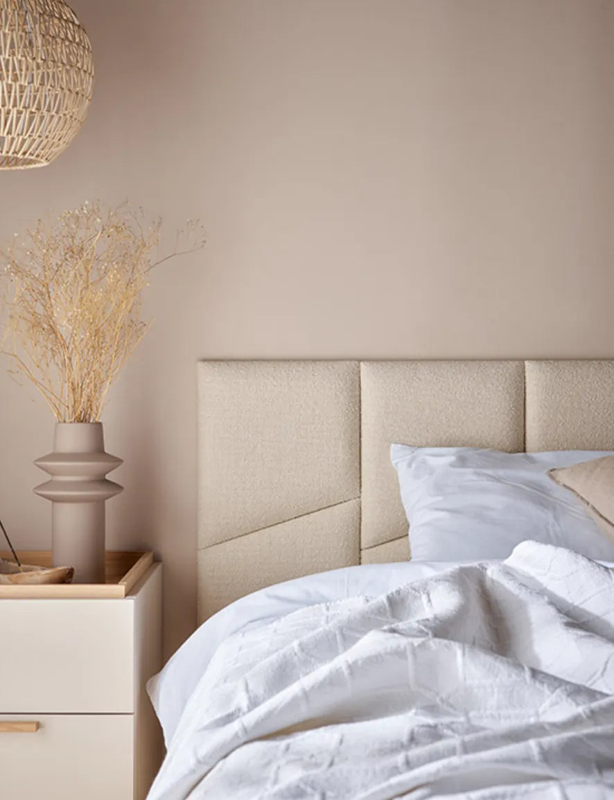 Padded Wall Panels Set 2 Cream in bedroom interior Decormania UK